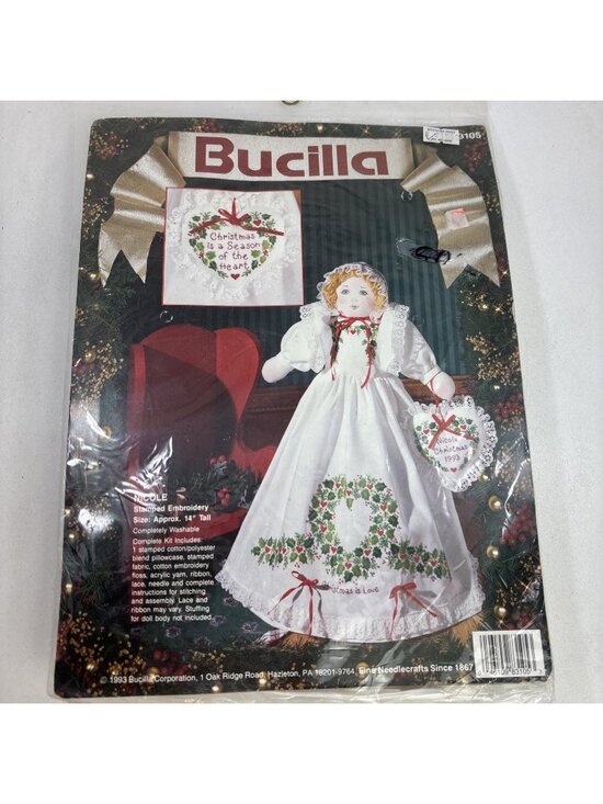 Bucilla Other - Bucilla Nicole Christmas Doll/Tree Topper Stamped Embroidery 83105 Kit 14” NOS